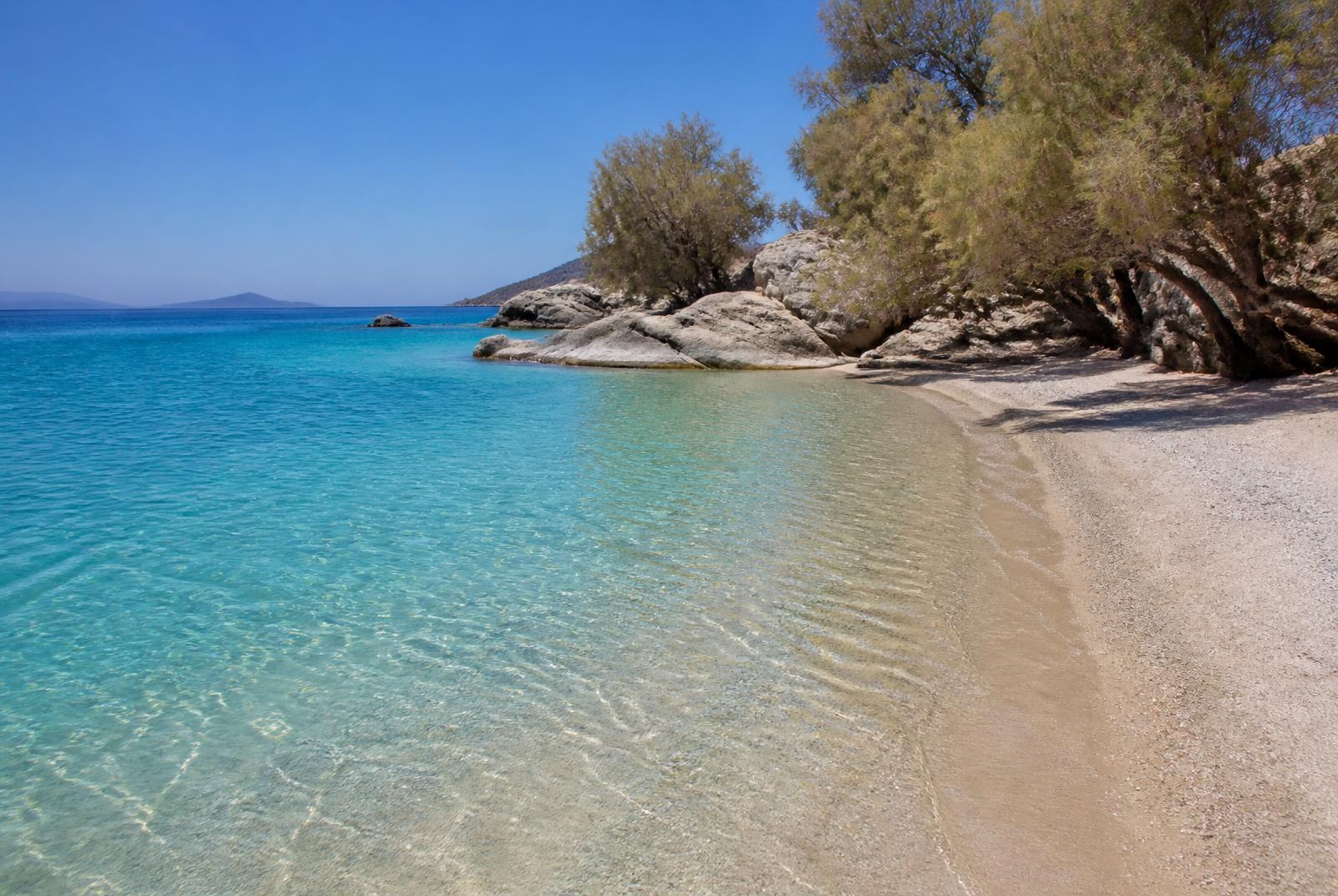 Secluded turquoise cove with pale sand