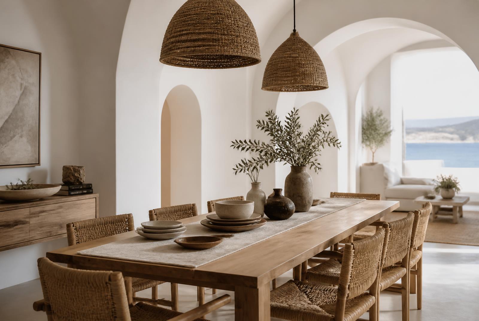 Indoor dining room beneath white plaster arches
