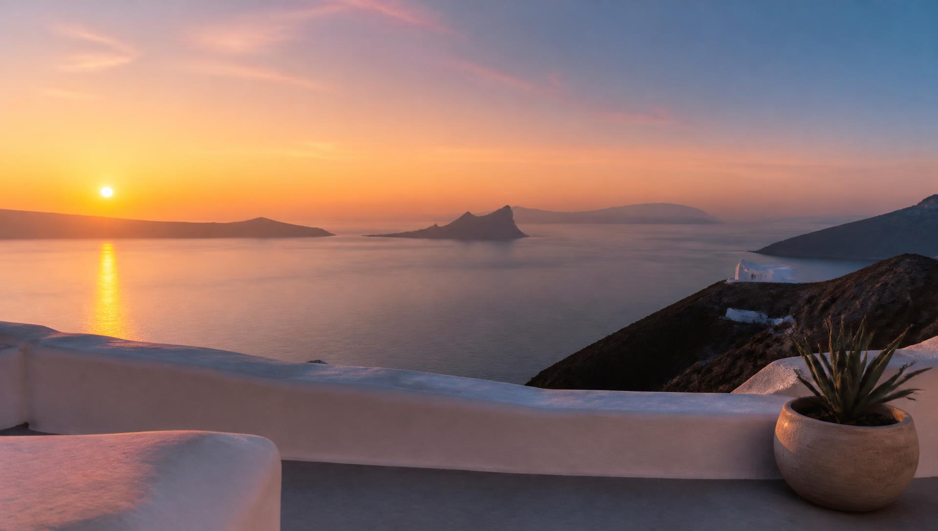 Sunrise over the Aegean from the terrace at Aelia House